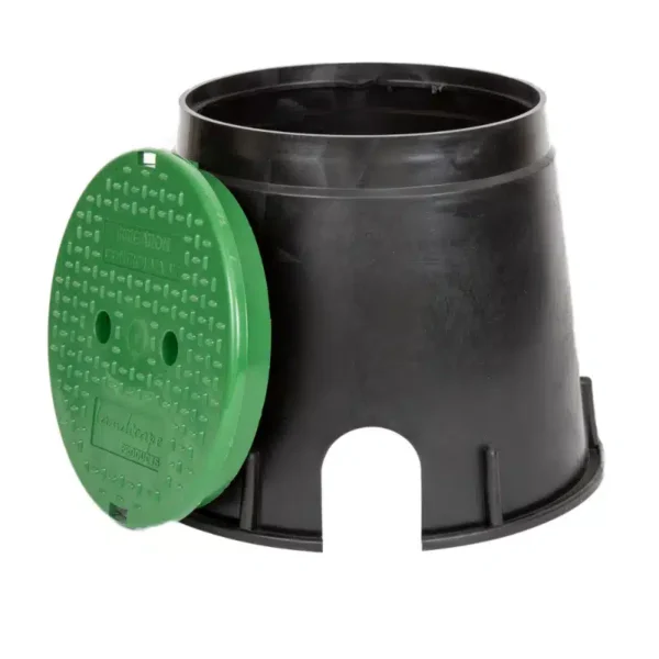 10 in. Round Black Irrigation Valve Box with Green Lid