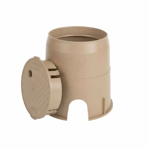 7 in. Round Tan Irrigation Valve Box with Tan Lid