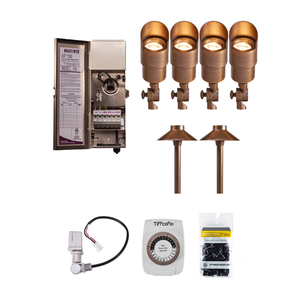 Alliance 6 Piece BL115 & AL150 LED Landscape Lighting Kit, Brass, Photocell (AL-6-KIT)