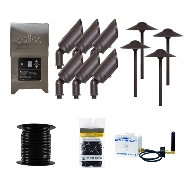 Sollos 10 Piece Bronze BCB065 Up Light, PDO083 Path Light, 150W TR15SS1 Transformer, 100' 16/2 Wire with Bluetooth Control (SL-TZ-10-BT-KIT2)