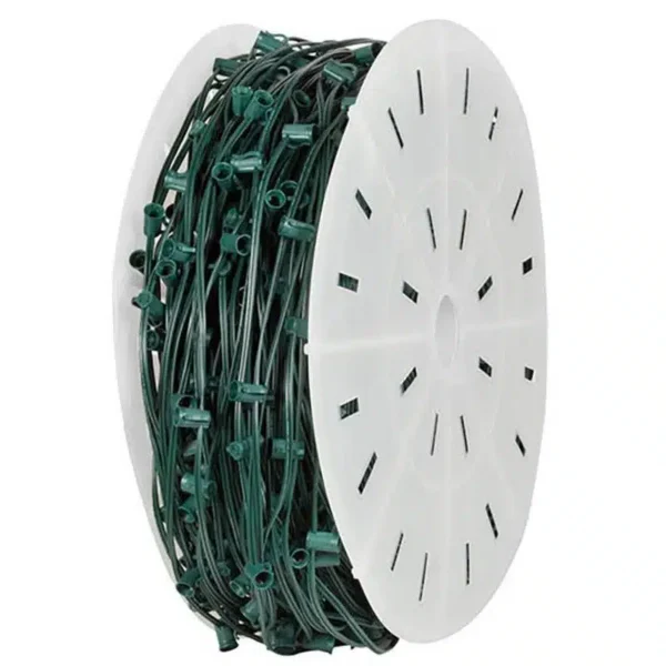 C9 Green Socket Holiday Lighting Wire 1,000 FT Reel (12" Spacing)