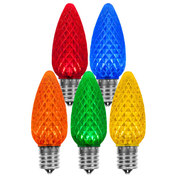 25 Pack C9 Multi-Color LED Superbrite Holiday Christmas Faceted Bulb