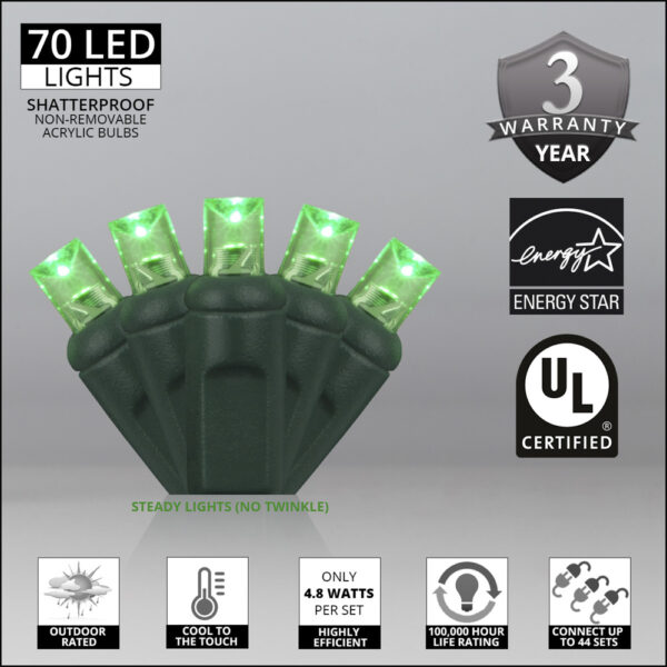 70 LED Count 24 ft. Green Color Holiday Christmas Outdoor String Lights (5MM) - Image 3